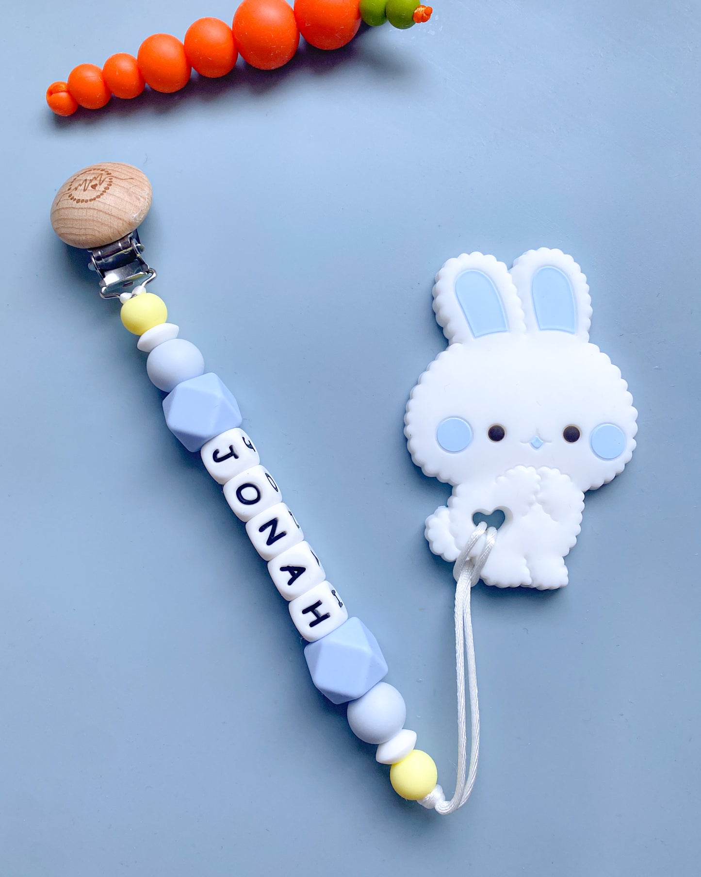 White Bunny Teether + Clip