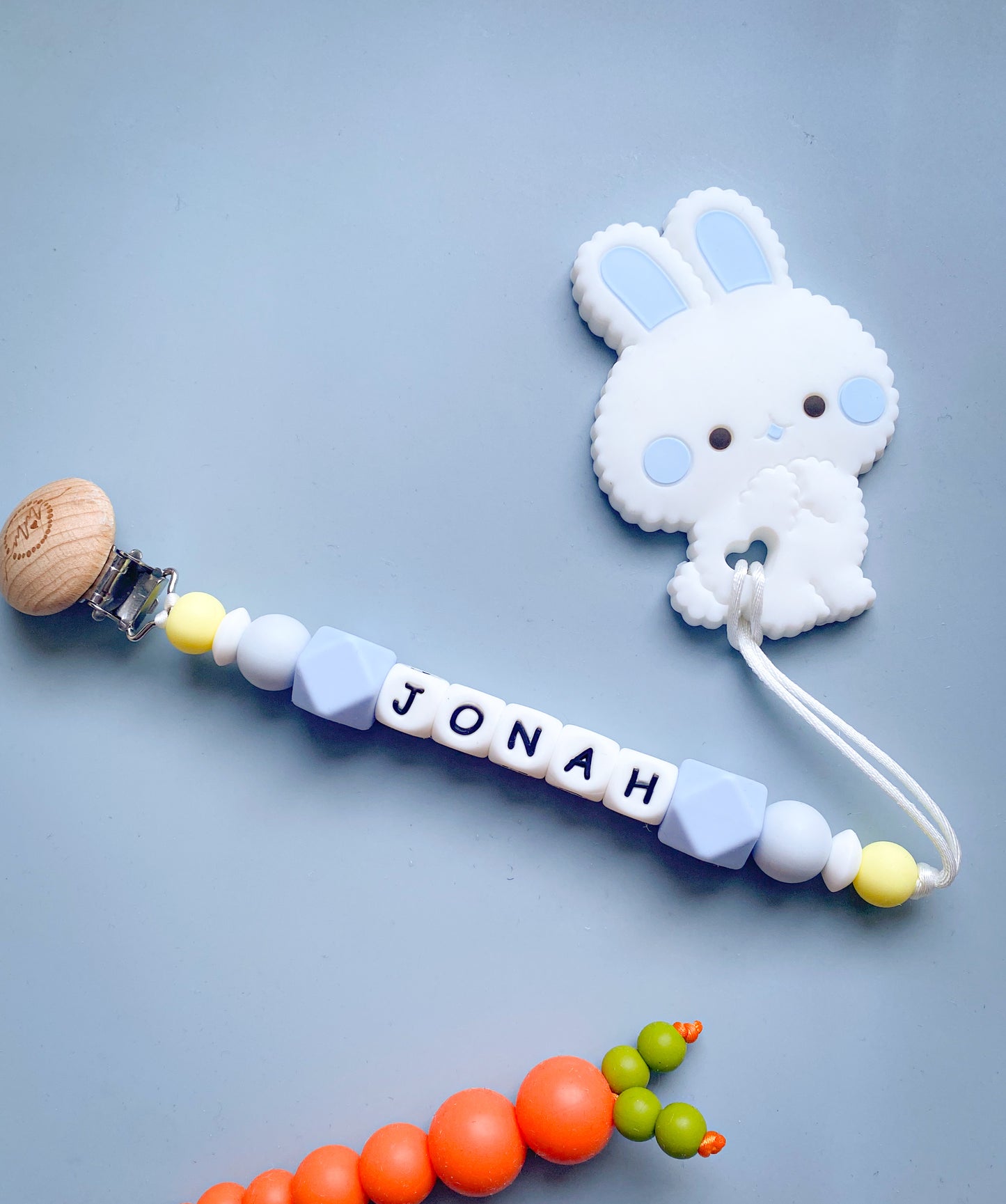 White Bunny Teether + Clip