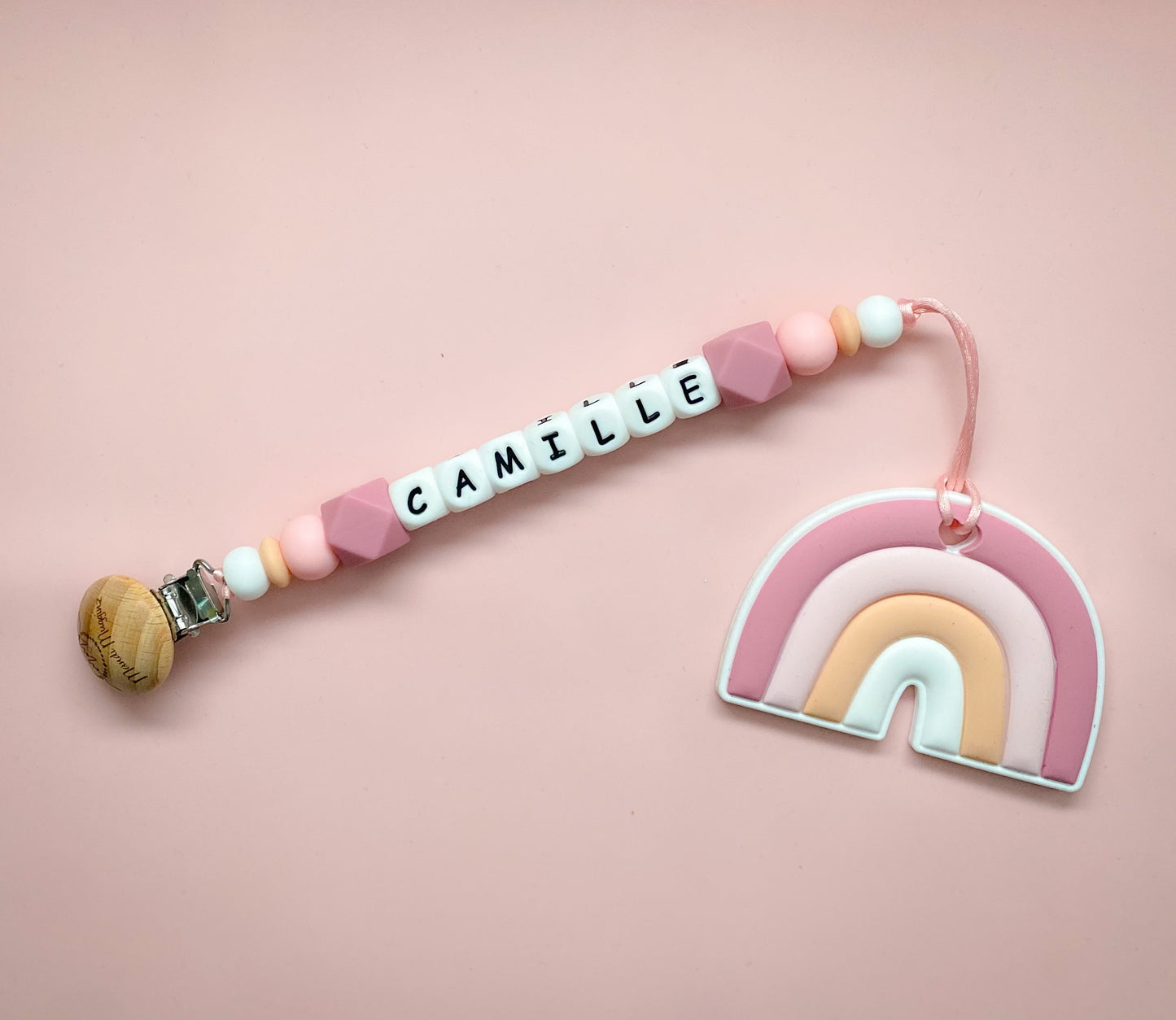Pink Rainbow Teether + Clip