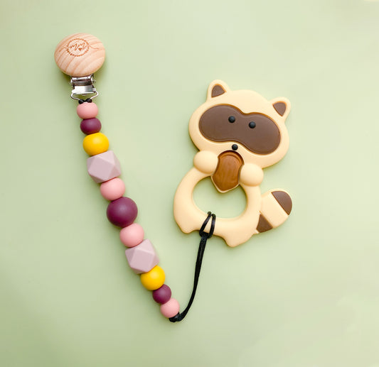 Raccoon Teether + Clip