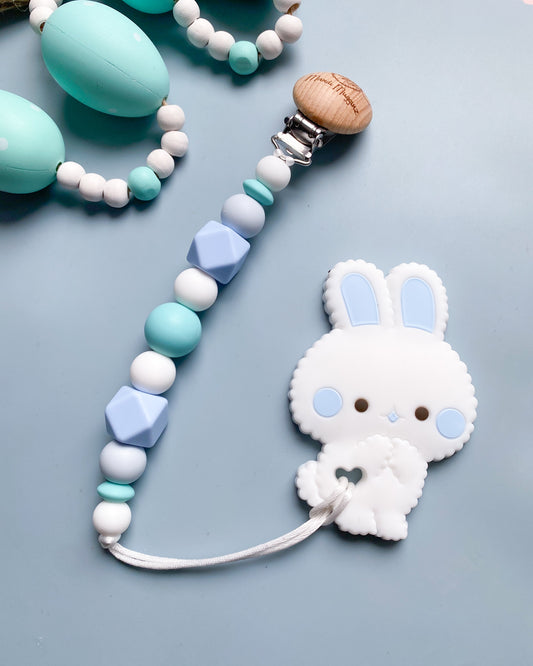 White Bunny Teether + Clip