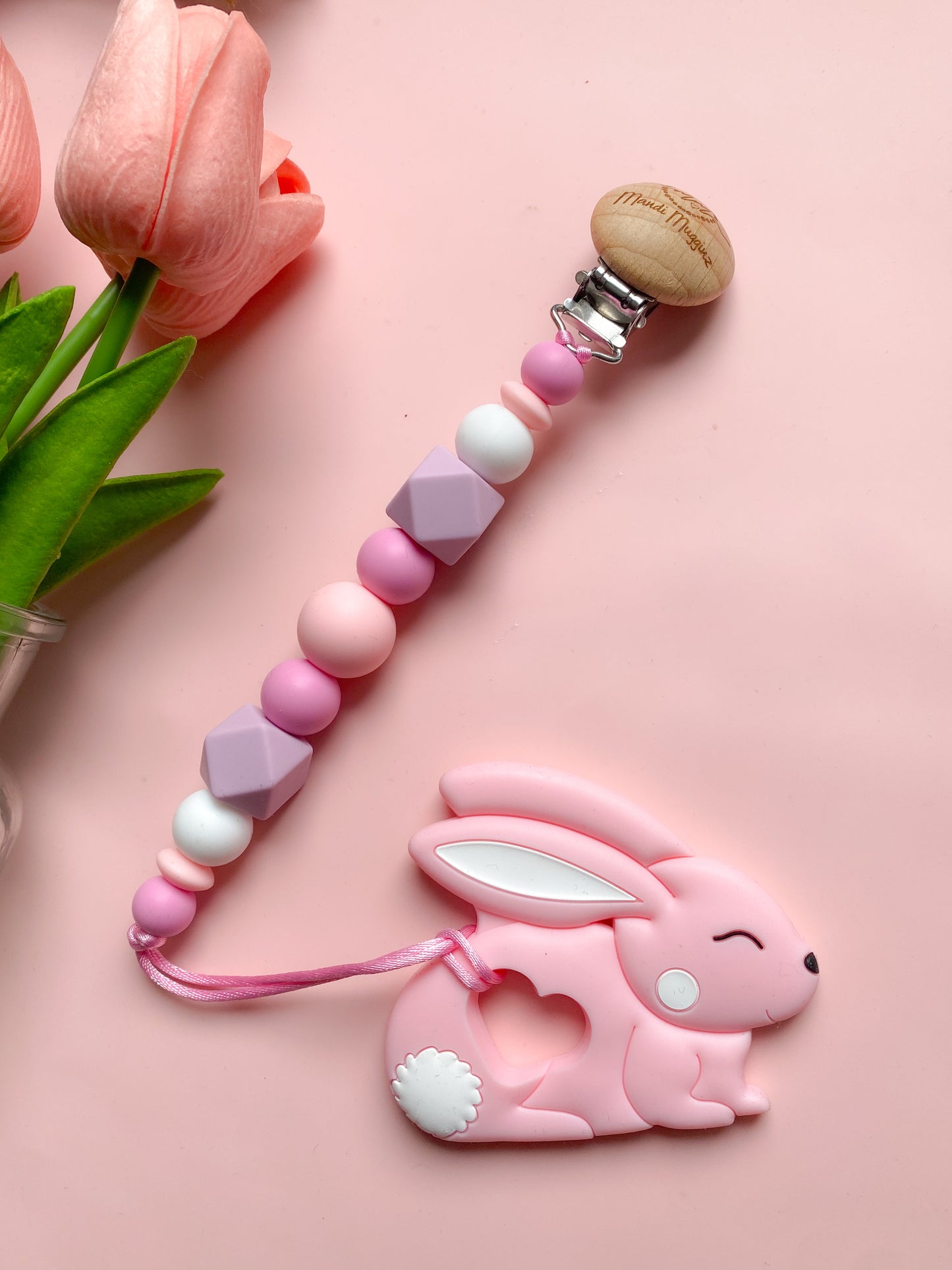 Pink Bunny Teether + Clip