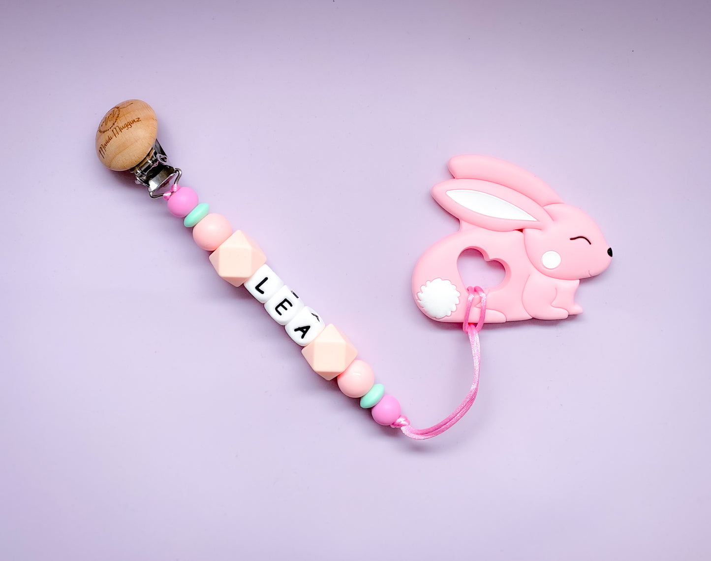 Pink Bunny Teether + Clip