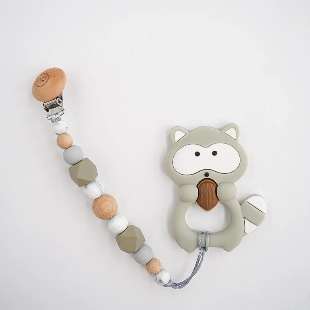 Raccoon Teether + Clip